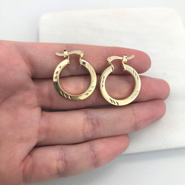18K Gold Layered Oro Laminado 20 mm Diamond Cutting Finish Cuboid Hoops Wholesale 21.0210